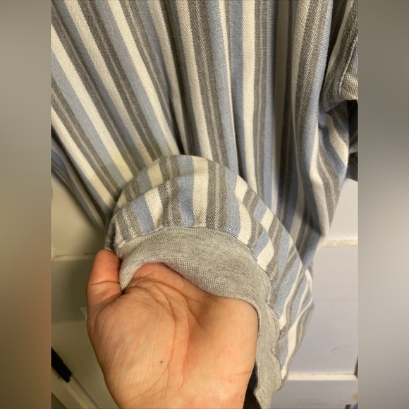 Safe Harbor Polo Shirt Mens Large Blue Golf Stretch Band SS Barcode Stripe - Picture 8 of 9